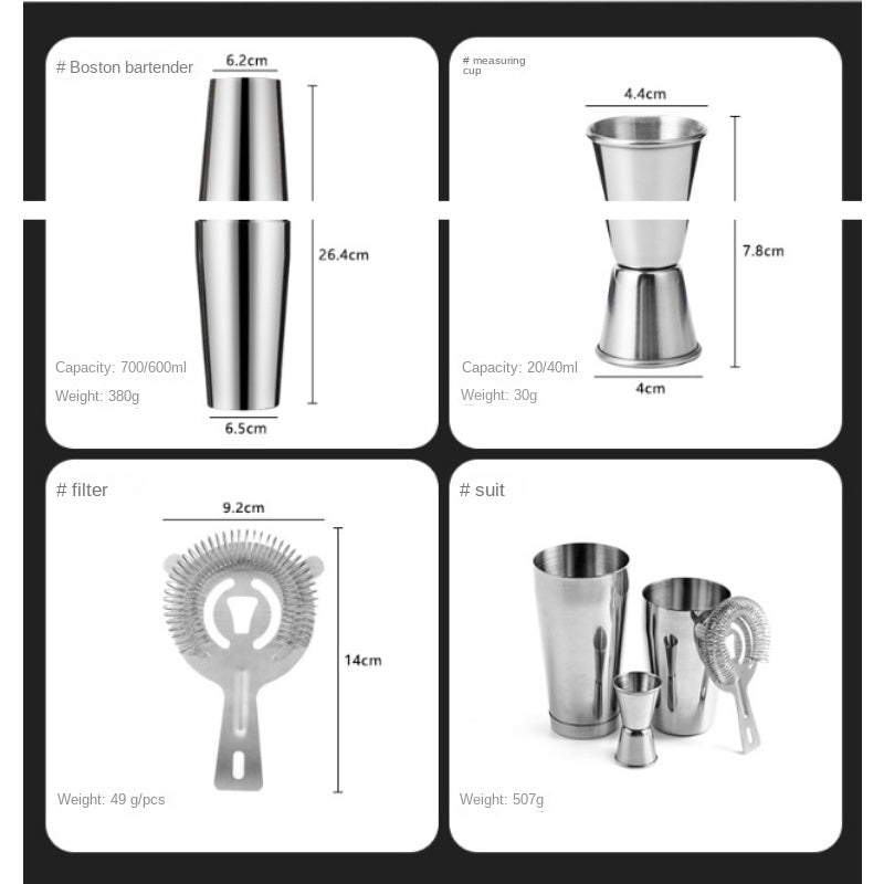 Ein Cocktail Mixer Shaker Set, 4-teilig